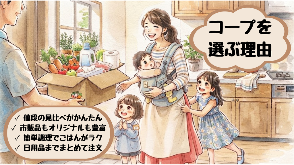 コープデリの宅配で食材と洗剤やトイレットペーパーなどの日用品がまとめて届く様子